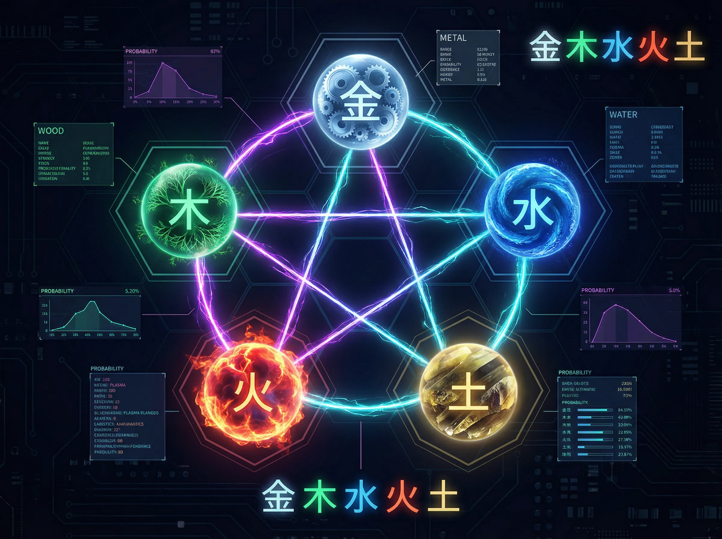 香港六合彩五行元素周期表赛博朋克可视化